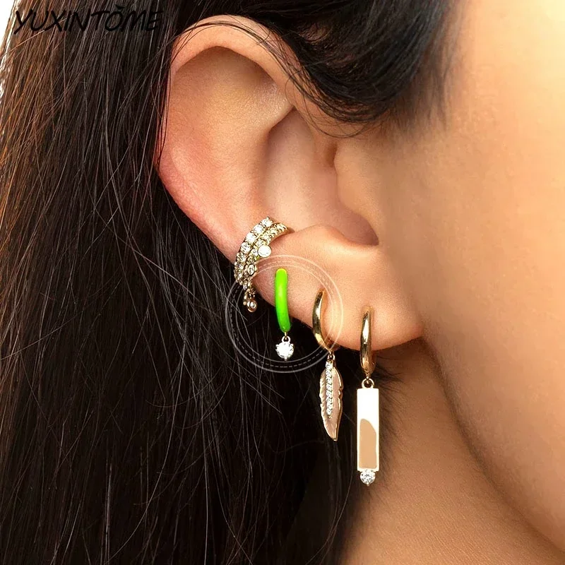 925 Sterling Silver Needle Colorful Enamel hoop Earrings for Women Trends Punk Gold Earrings Party Jewelry Fashion Accessories