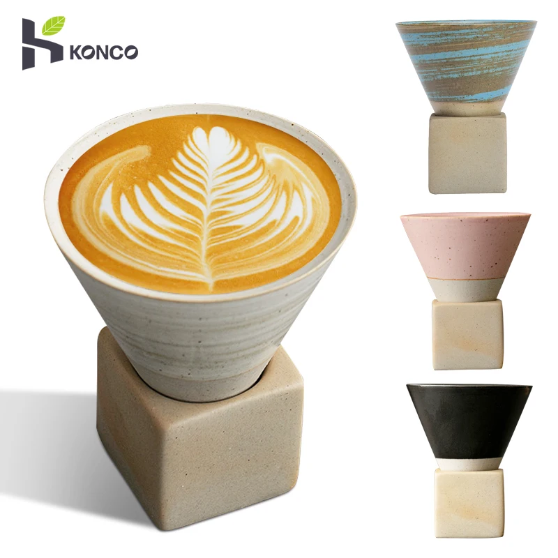 

Retro Ceramic Coffee Cup Creative Nordic Tea Cups with Base Funnel Milk Mug Elegant Colored Water Cup Japanese Pottery Mug