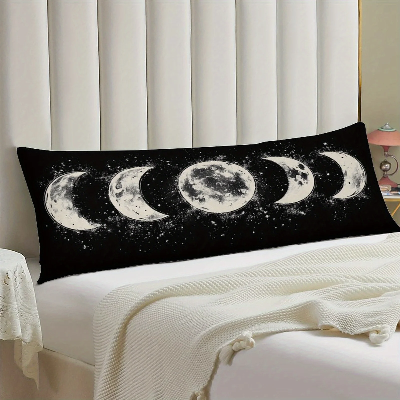 Moon Phase Themed Pillowcase, Stylish Long Fluffy Cushion Cover, Soft Decorative Double-Sided Printed Large Pillowcase, Suitable