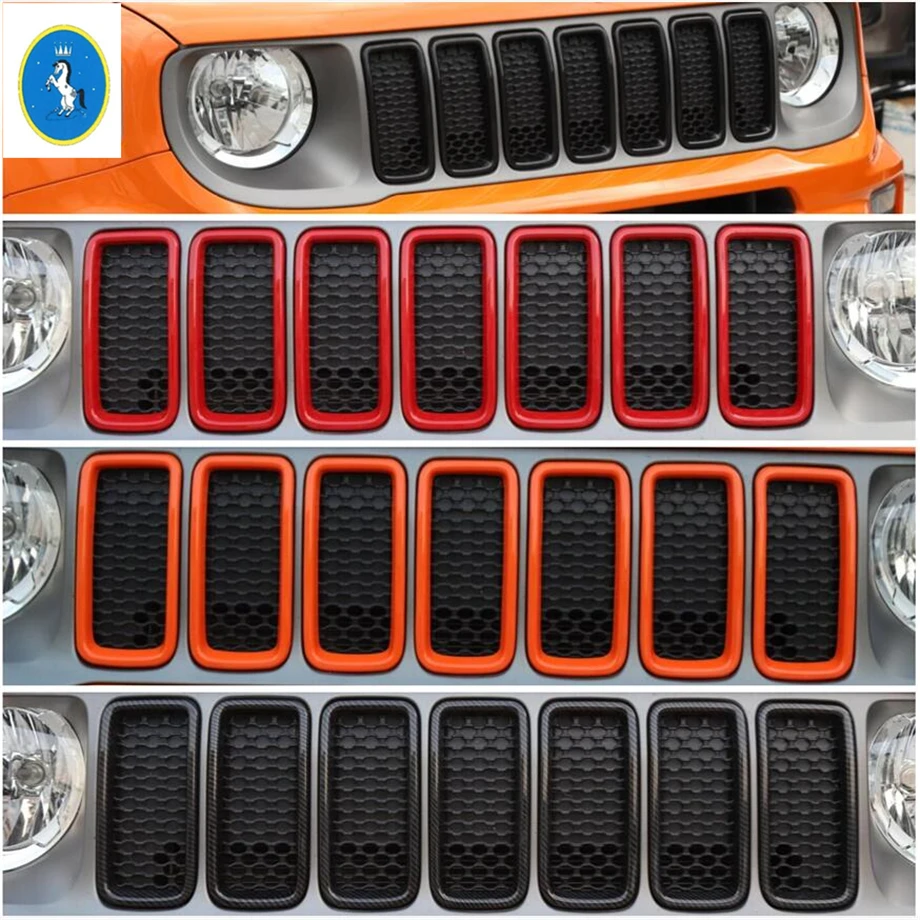 

Yimaautotrims автоаксессуар, передняя гоночная решетка, вставное кольцо, внешний стильный чехол, накладка, подходит для Jeep Renegade 2019 2020