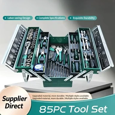 85PCS Industrial CR-V Mechanics Tool Set with Hard Case 1/4" 3/8" Drive Ratchet Socket Wrench Kit for Auto Repair