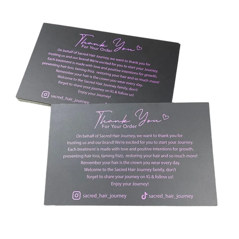 Custom 100PCs printing luxury rose gold foil hot stamp business coated paper thank you cards