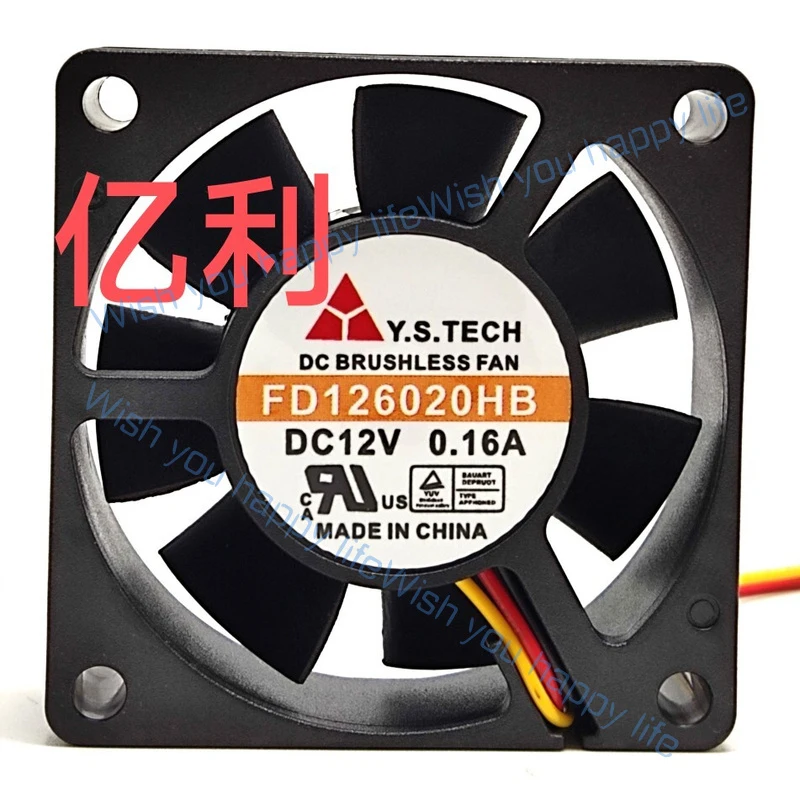 L... for Y.S.TECH FD126020HB 12V 0.16A 6CM 6020 computer case cooling fan
