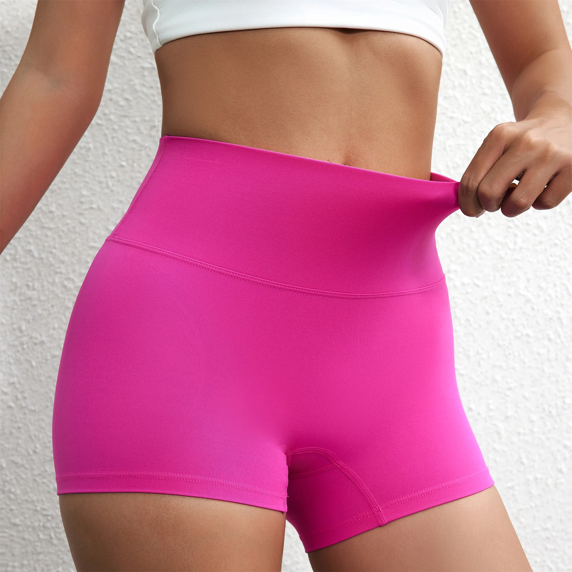 Sexy cor sólida feminino fitness esporte curto cintura alta atlético yoga perna curta ciclismo treinamento abrangente jogging agachamento à prova