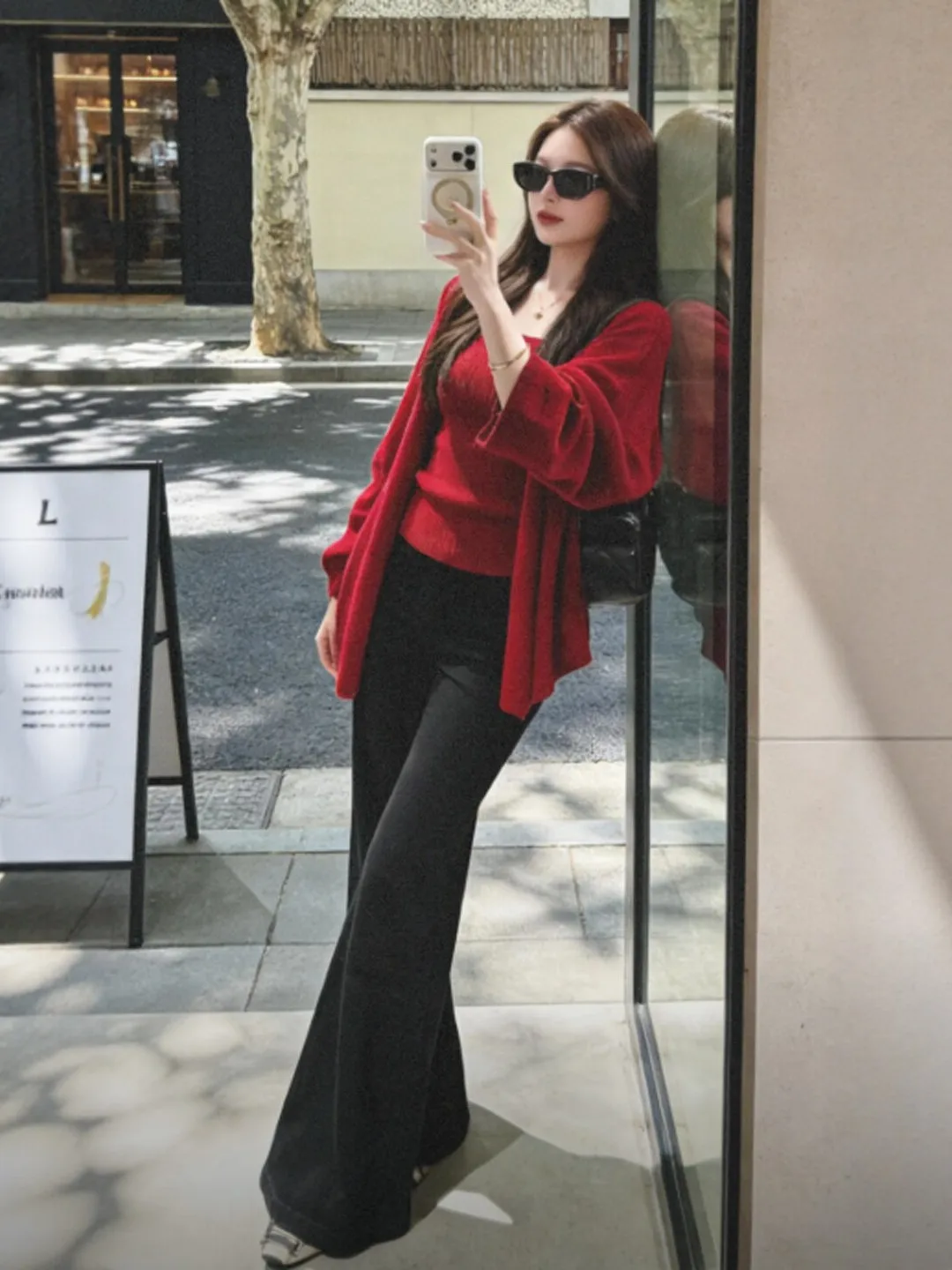 

Red Knitted Cardigan And Tube Top Two-Piece Set Vintage High-End Feel New Year's Faion Spring 2026 Comfortable Slim Fit