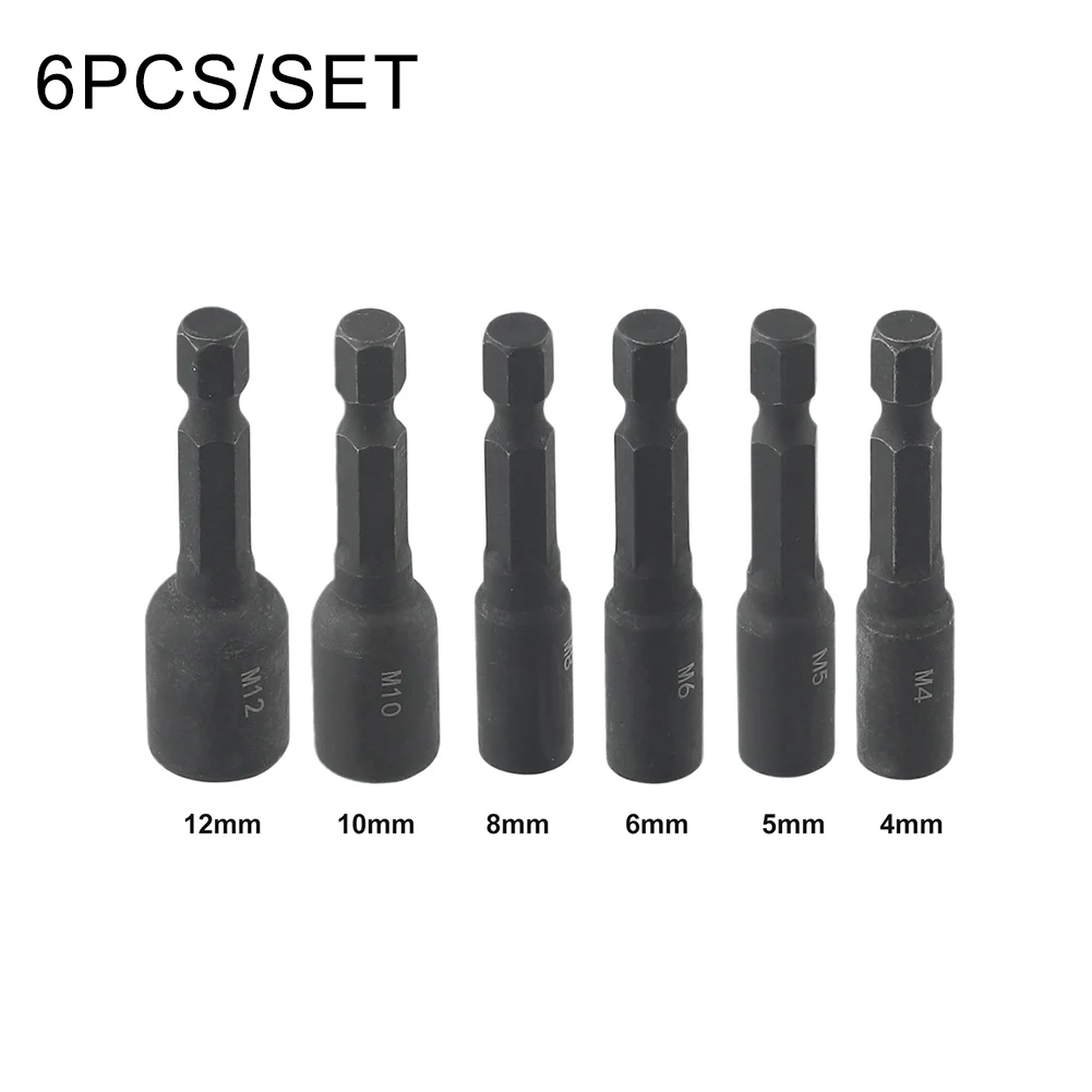 6pcs 4-12mm Screw Tap Socket Adapter Holder Extension Bar 1/4 Inch Hex Shank Steel Screw Threading Tool For Electric Drill Black