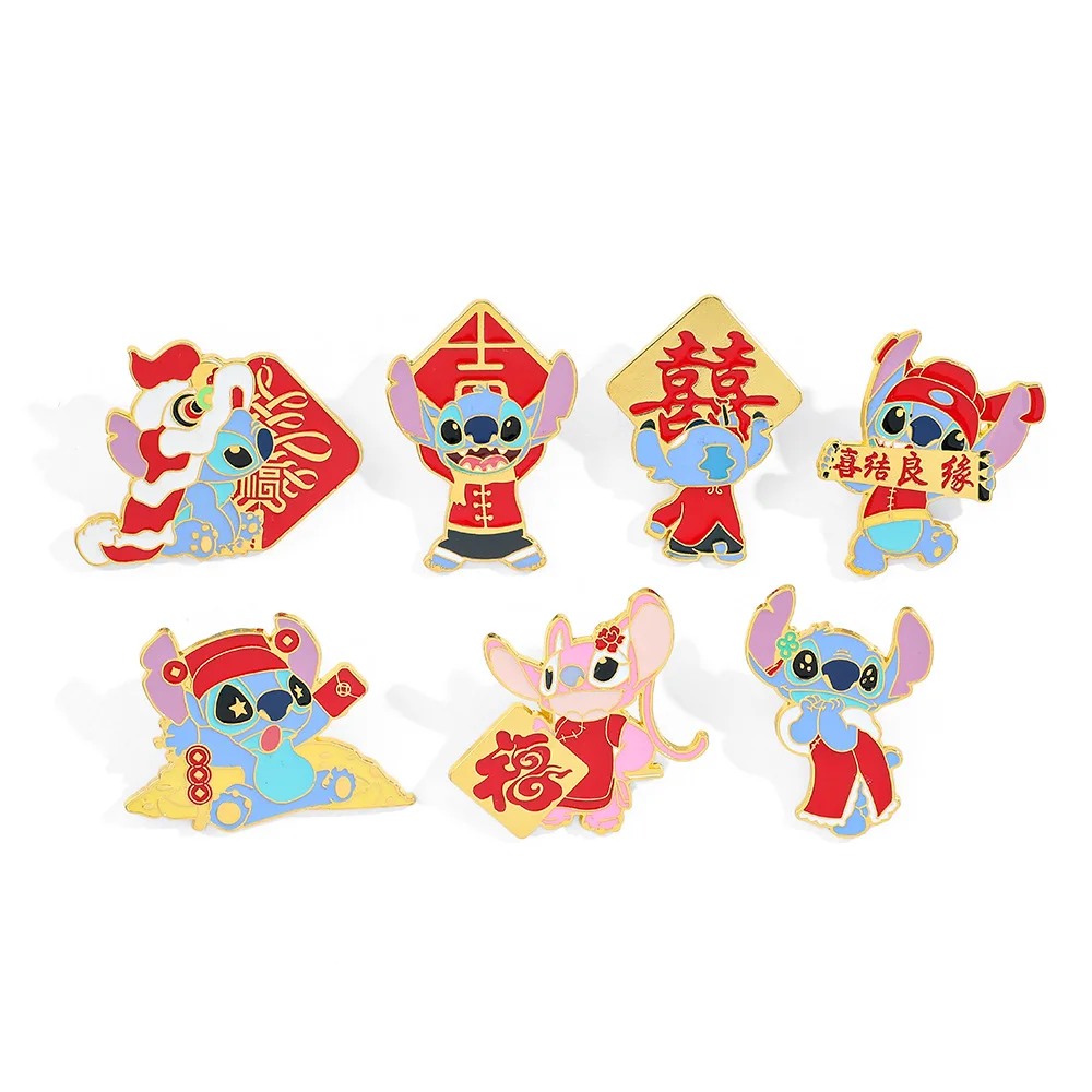 

Creative Lilo&Stitch Brooch Chinese Style Stitch Blessing Word Enamel Pin Backpack Clothing Jewelry Metal Badge Accessories Gift