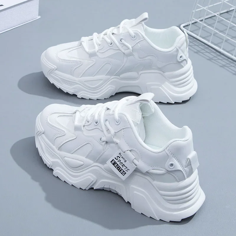 Chunky Sneakers Casual Vulcanized Shoes Woman\'s High Platform Winter Femme Lace Up White Basket Sneakers Women Running Footwear