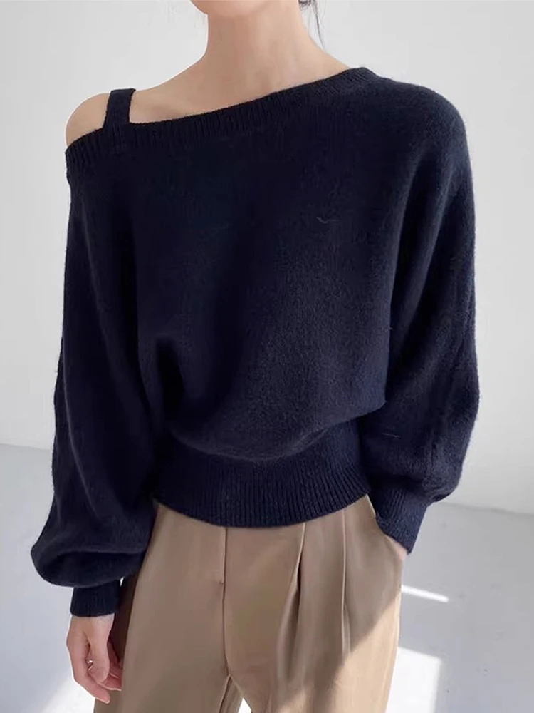 Chic Inizio Autunno Design Irregolare Bubble Sve Side Open oulder Casual Colore Allentato Lungo Sve Top da donna lavorato a maglia