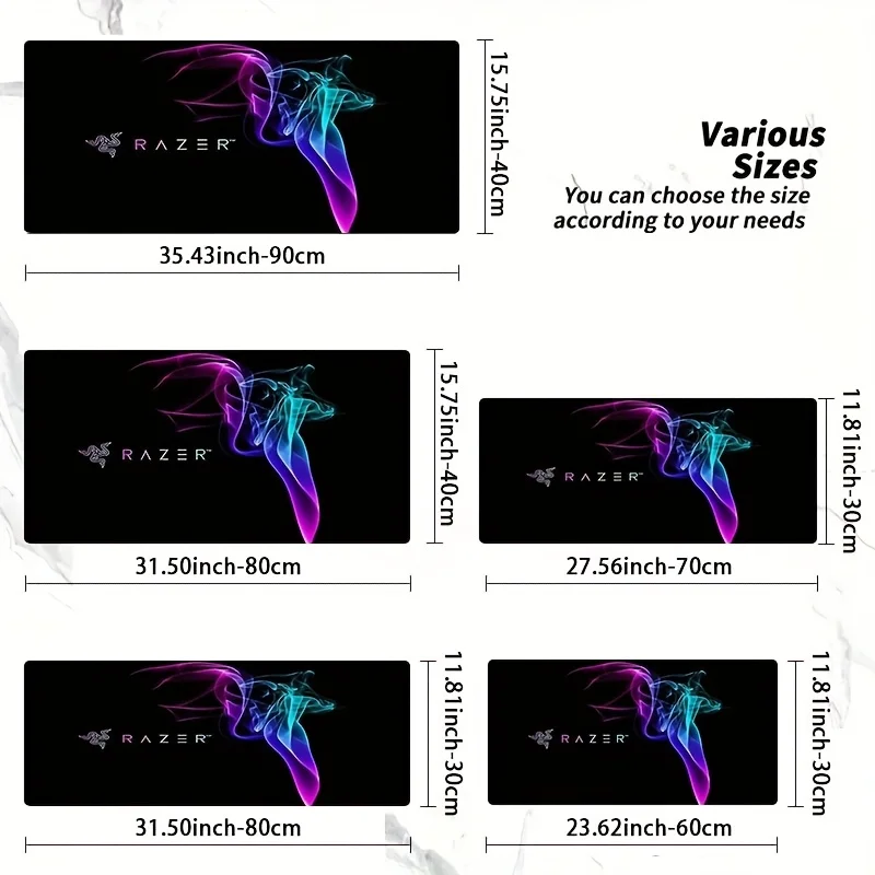 حصيرة مكتب ألعاب كبيرة مرخصة من Razer مع شعار Razer المتوهج - حصيرة مكتب كمبيوتر طويلة جدًا، قاعدة مطاطية غير قابلة للانزلاق وسطح، E #3