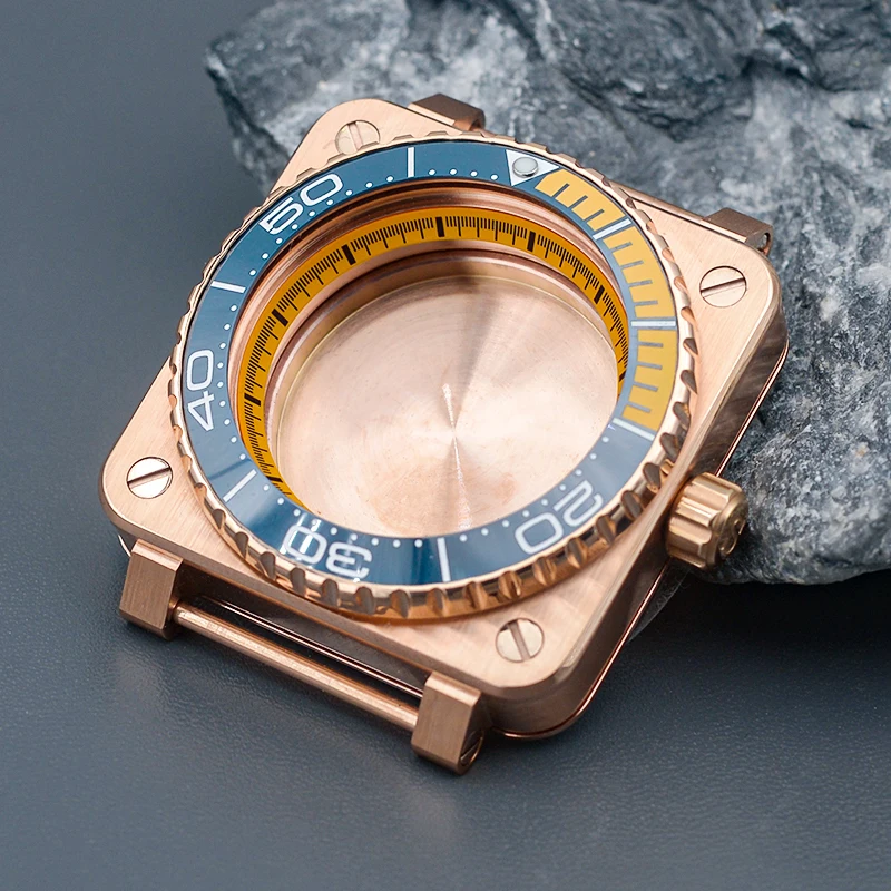 Waterproof Men Diving Square Watch Case Rose Gold Sapphire Glass Watch Case Compatible With Japan NH35 4R 7S Automatic Movement