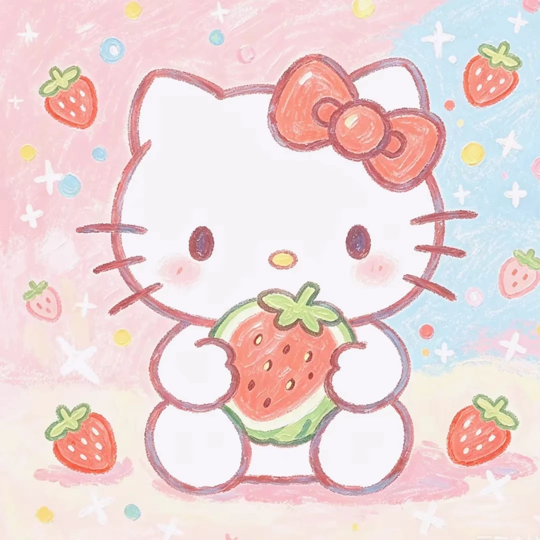 Hand Drawn Crayon White Cat And Strawberry Jigsaw Puzzle 500PCS/1024 PCS Cute Bow Cartoon Illustration Home Wall Decor Game