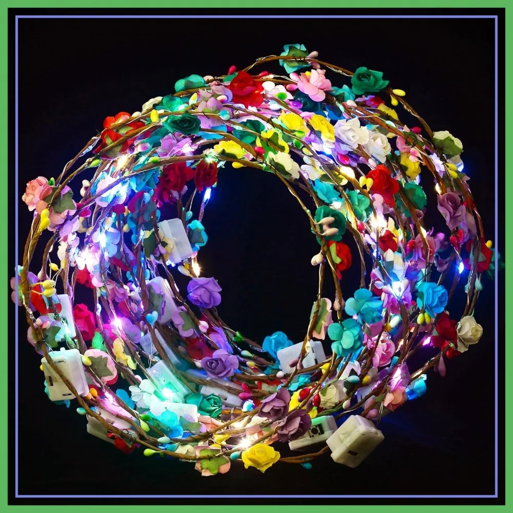 

30 Pcs LED Flower Crown Headband, Light Up Floral Wreath for Weddings, Halloween, Parties