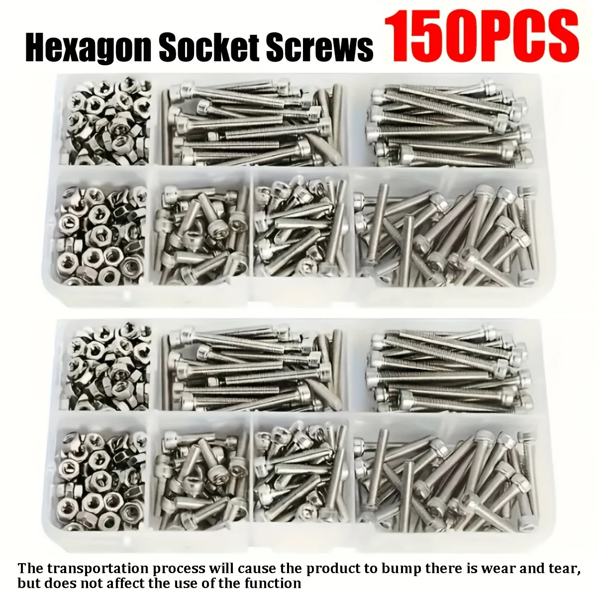 150 Stück/Karton M3 x 8 mm, 12 mm, 16 mm, 20 mm, 25 mm Innensechskantschrauben, Bolzen, Muttern, Edelstahl 304