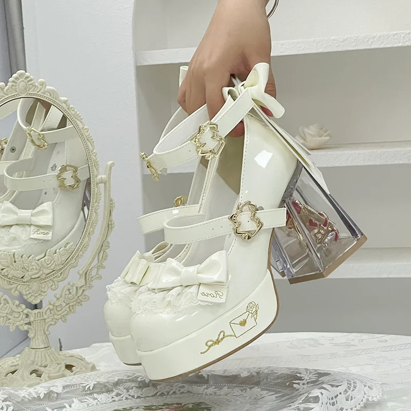 Original Japanese Mine Lolita Style High Heels 2025 New Girl Woman's Cute Bow Sweet Elegant Platform Shoes Autumn Lo Cos Pumps