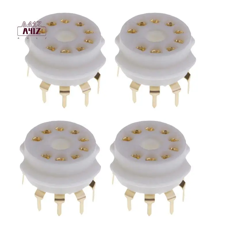 A41Z-4PCS  9 Pin Gold PCB Vacuum Tube Socket For 12AX7,12AT7,12AU7,ECC83,ECC82,E88CC, 6922 ,6P1
