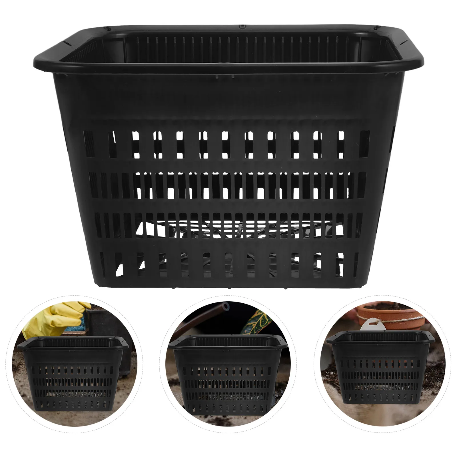 

4 Pcs Root Control Planting Basket Plastic Net Cup Mesh Pots Hydroponics Square 180ml Black Durable Balcony Garden Flower Pot