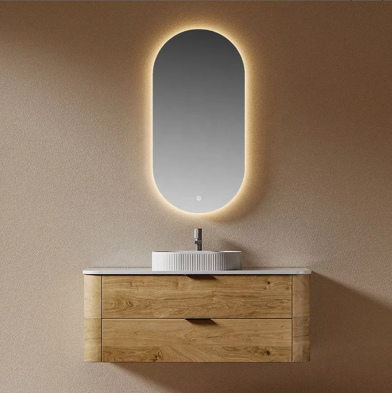 

jl-Luxury Wall-Mounted Bathroom Vanity Set for Hotels Lacquered Medicine Cabinet with Smart Mirror Plywood Ceramic Basin Modern&