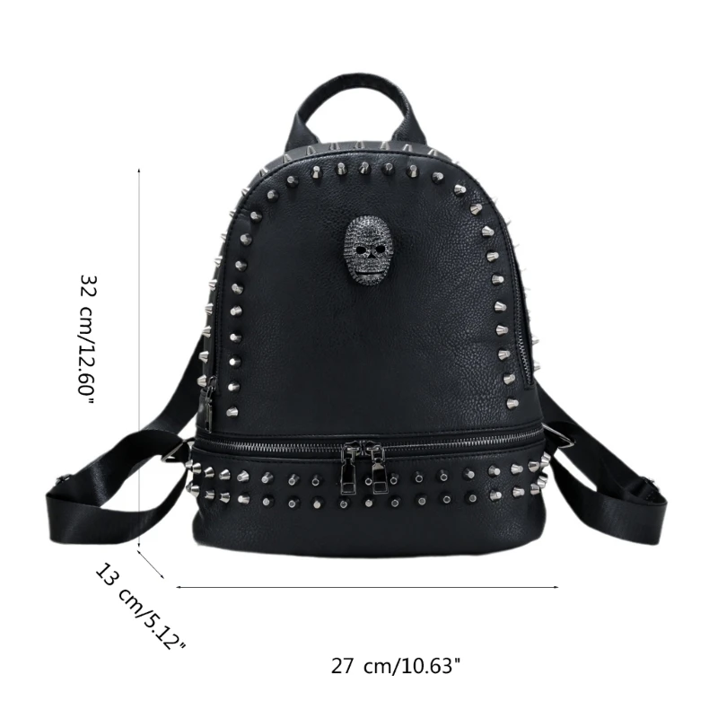 2023 Rucksack Bookbags for Girl Rivet Skull Backpack Double Strap Shoulder Bag