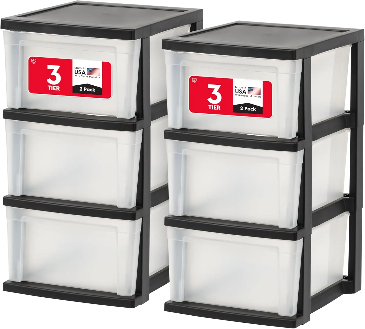 

Plastic Drawer Storage Organizer 3-Drawers 2-Pack, for Classroom Art Craft Supplies, Bathroom Bedroom, Laundry Room, Black/Clear