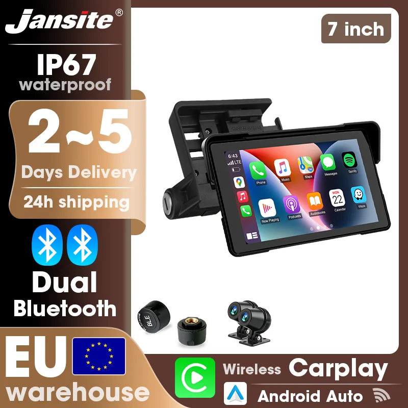 Jansite 7/6,25 Zoll Moto Carplay Android Auto für Musik für BMW R1200GS/ R1250GS/ R1300GS /S1000XR Motorrad BT/Bluetooth