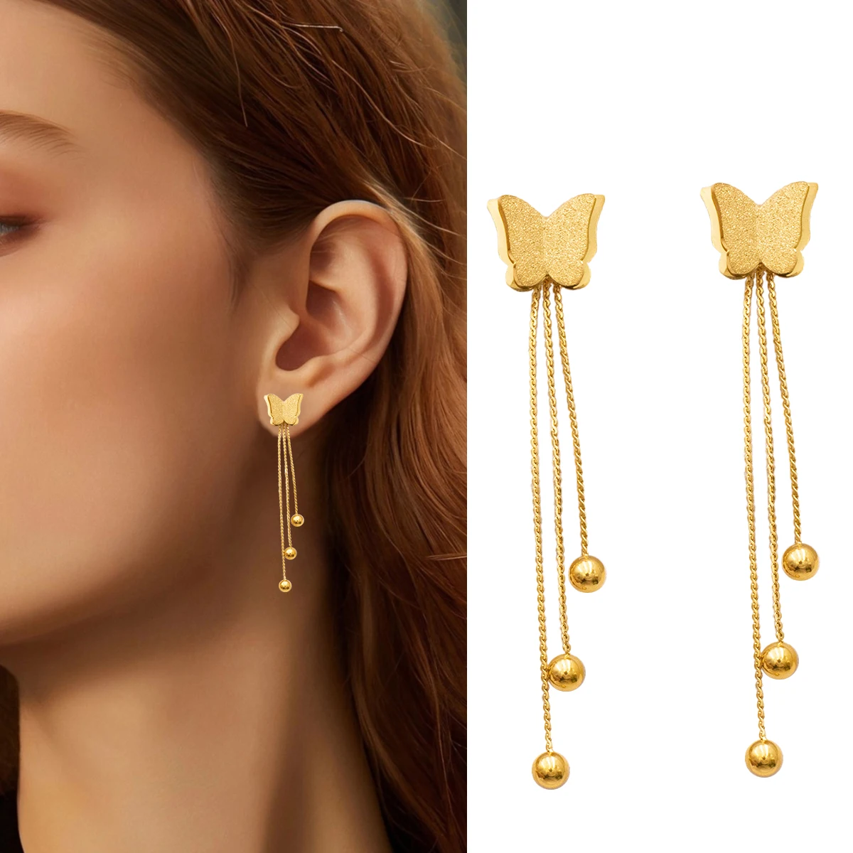 

Korean Tassel Butterfly Stud Earrings Stainless Steel Elegant Cute Women's Earrings Metal Chain Fashion Party Jewelry Gift