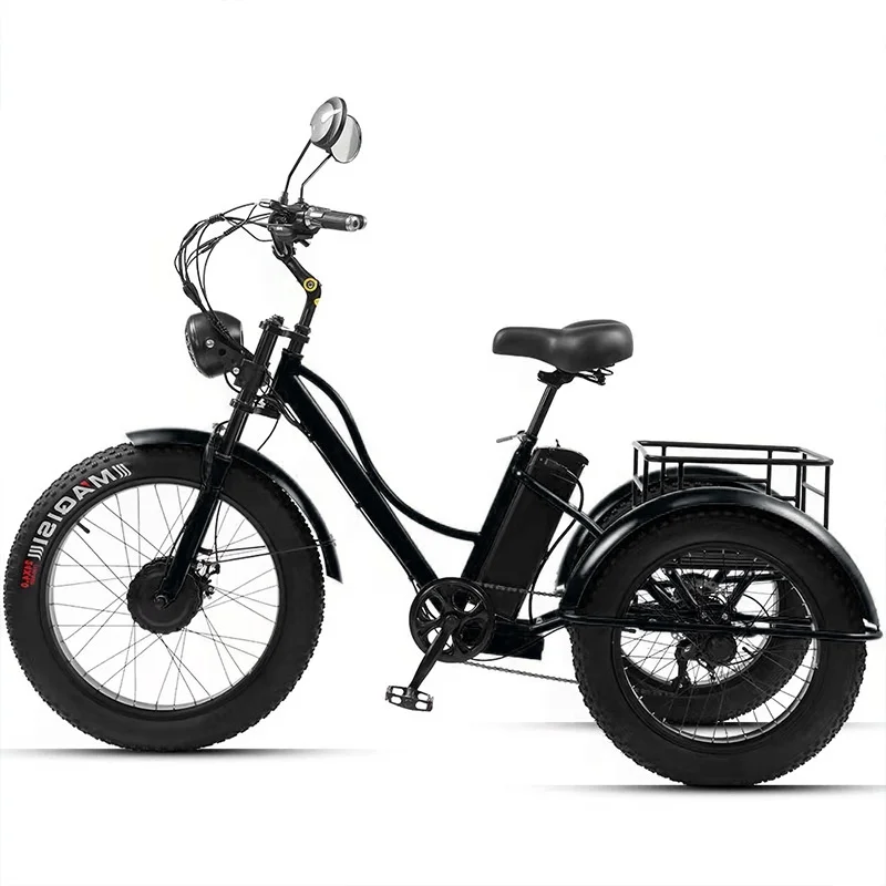 24 Inch Fat Bike Electic Bicycle 48V 750W Range of 65km 7-Speed Transmission Electric Tricycle for Removable Lithium Battery