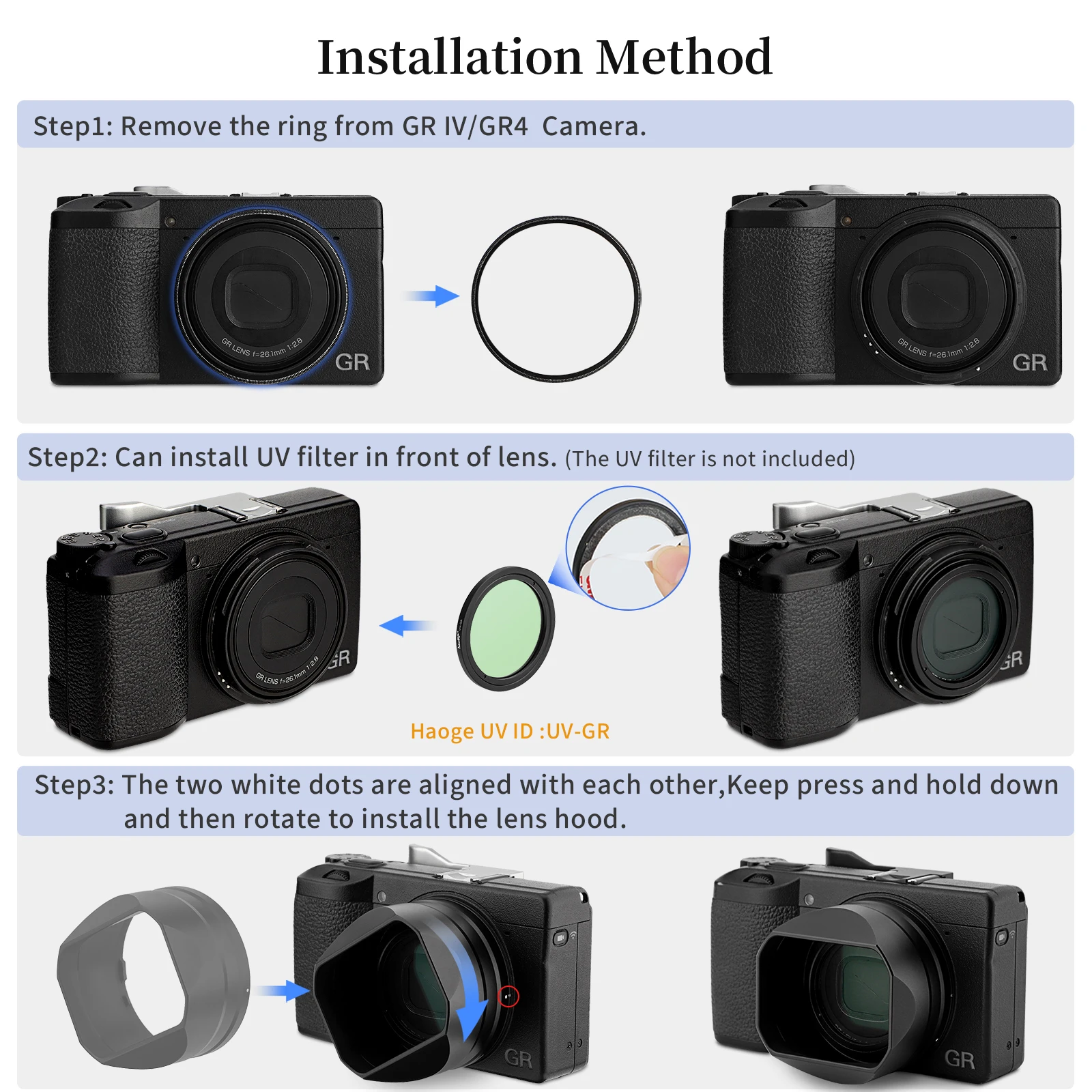 أغطية عدسات مربعة معدنية من Haoge لملحقات كاميرا RICOH GRIV GR4 LH-GR4 #3