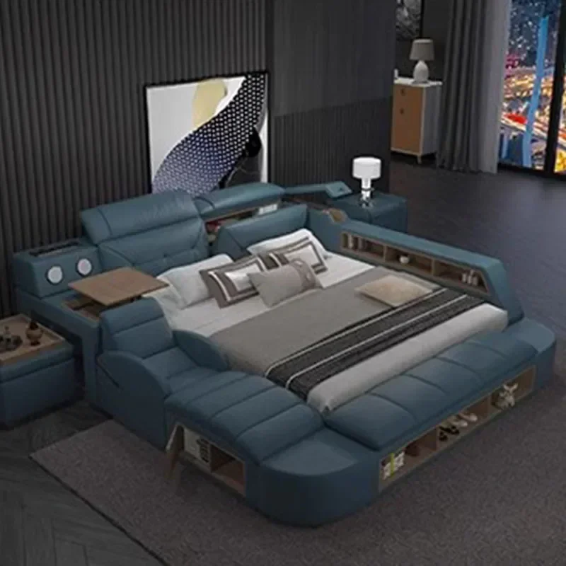 

King Size Luxury Nordic Bed Frame Wood High End Multifunctional Frame Double Bed Sleeping Cama Matrimonio Furniture For Bedroom