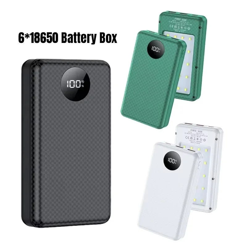 6*18650 Power Bank Battery Box 18650 Battery Cases 6*18650 Power Bank Battery Box Holder Dual USB 18650 Battery Holder 10W Fast
