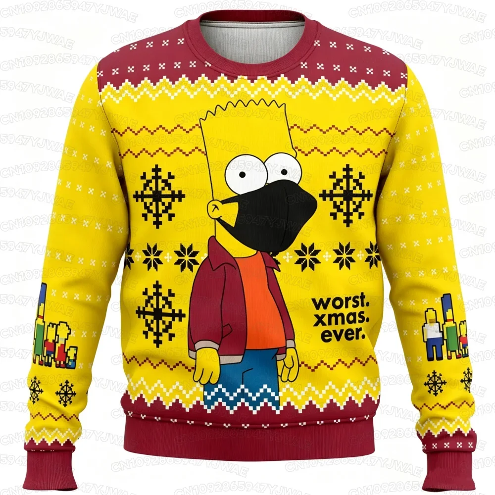 2026 Autumn Winter men The Simpsons Sweatshirt, Cartoon Print Christmas Pullover, Family Matching Outfits Men Women hoodies