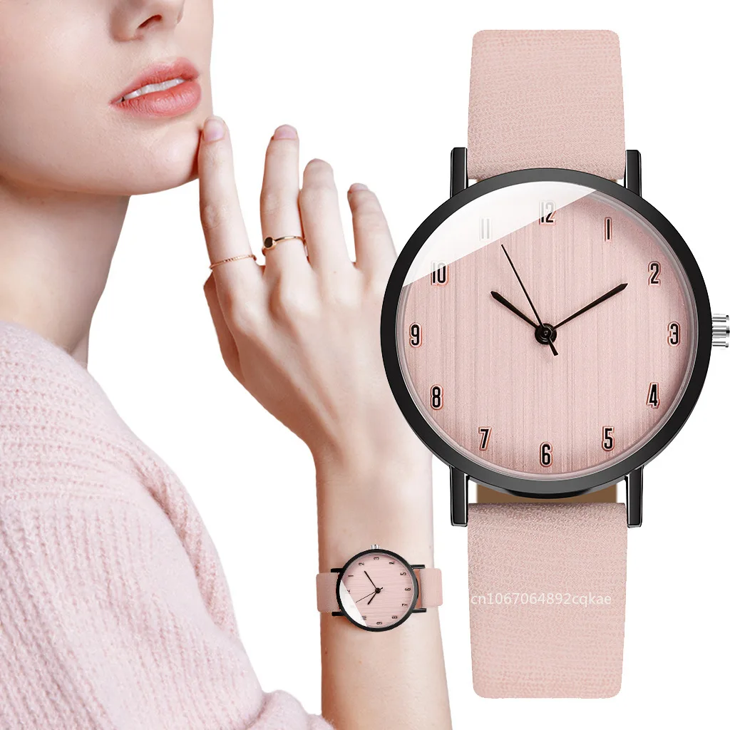 Elegant Round Girl Watch Digital Stripe Surface Quartz Leather Band Strap Watch Analog Wrist Watch Zegarki Damskie Reloj Mujer