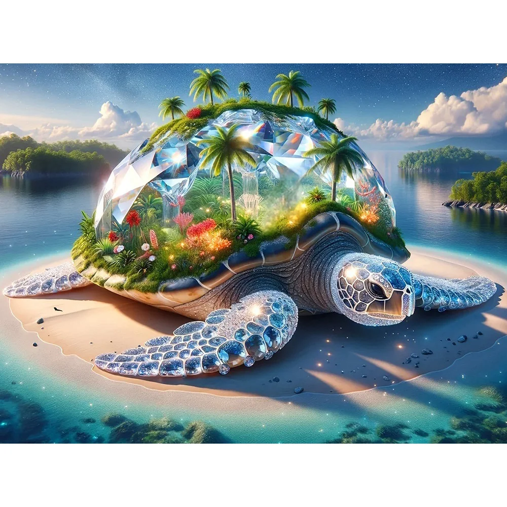 EverShine Diamant Malerei Schildkröte Strand 5D voller Bohrer Mosaik Schildkröte Baum DIY Stickerei Landschaft Landschaft Wanddekoration