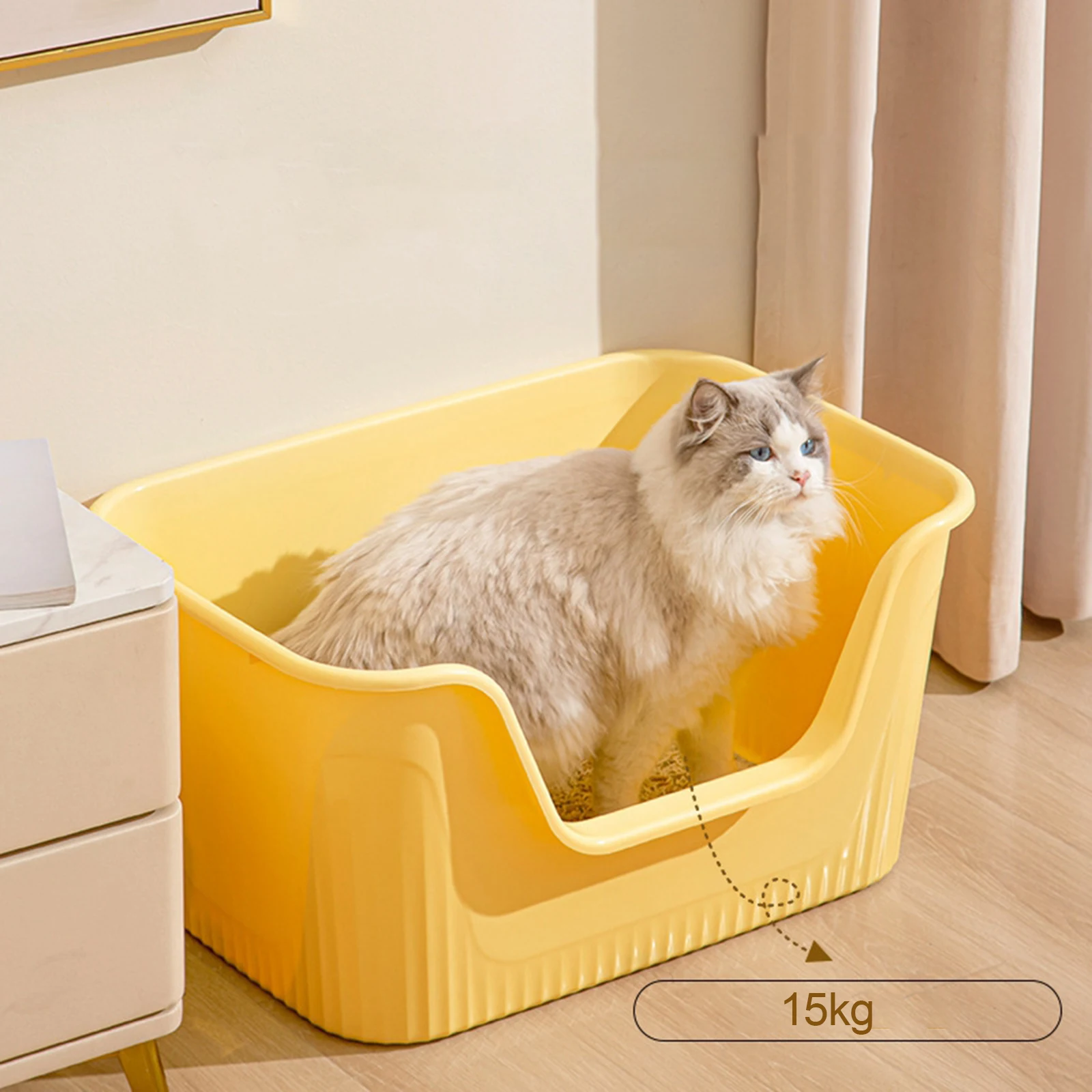 Cat Litter Box Durable Kitten Potty Toilet Open Top Pet Litter Tray Heighten for All Kinds of Cat Litter Easy to Clean No Odor