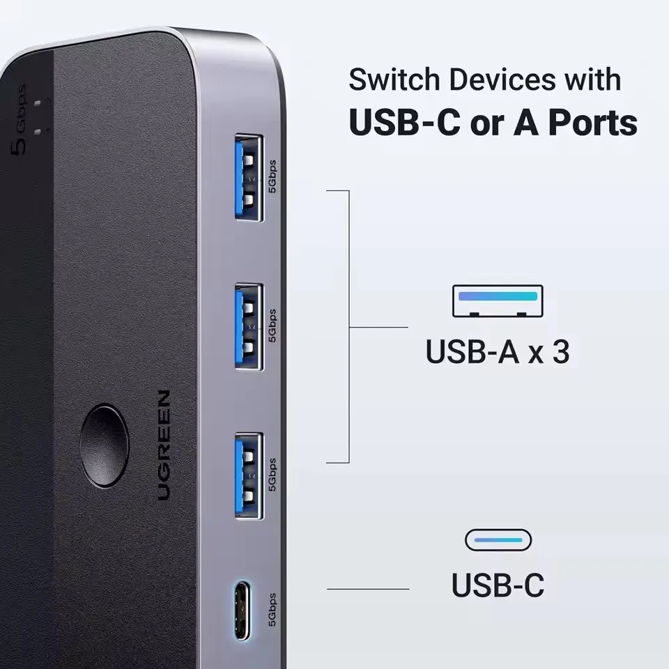 UGREEN CM662 USB 3.0 Switch 2 Computers Sharing Type C and a Devices 4 Port Switcher Sharing Keyboard and Mouse USB Switch Hub
