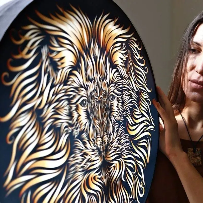 10 شجرة شامان الدف للحياة تصميم ديكور مميز نمط الأسد نمط آلة موسيقية طبل مع عصا الطبل