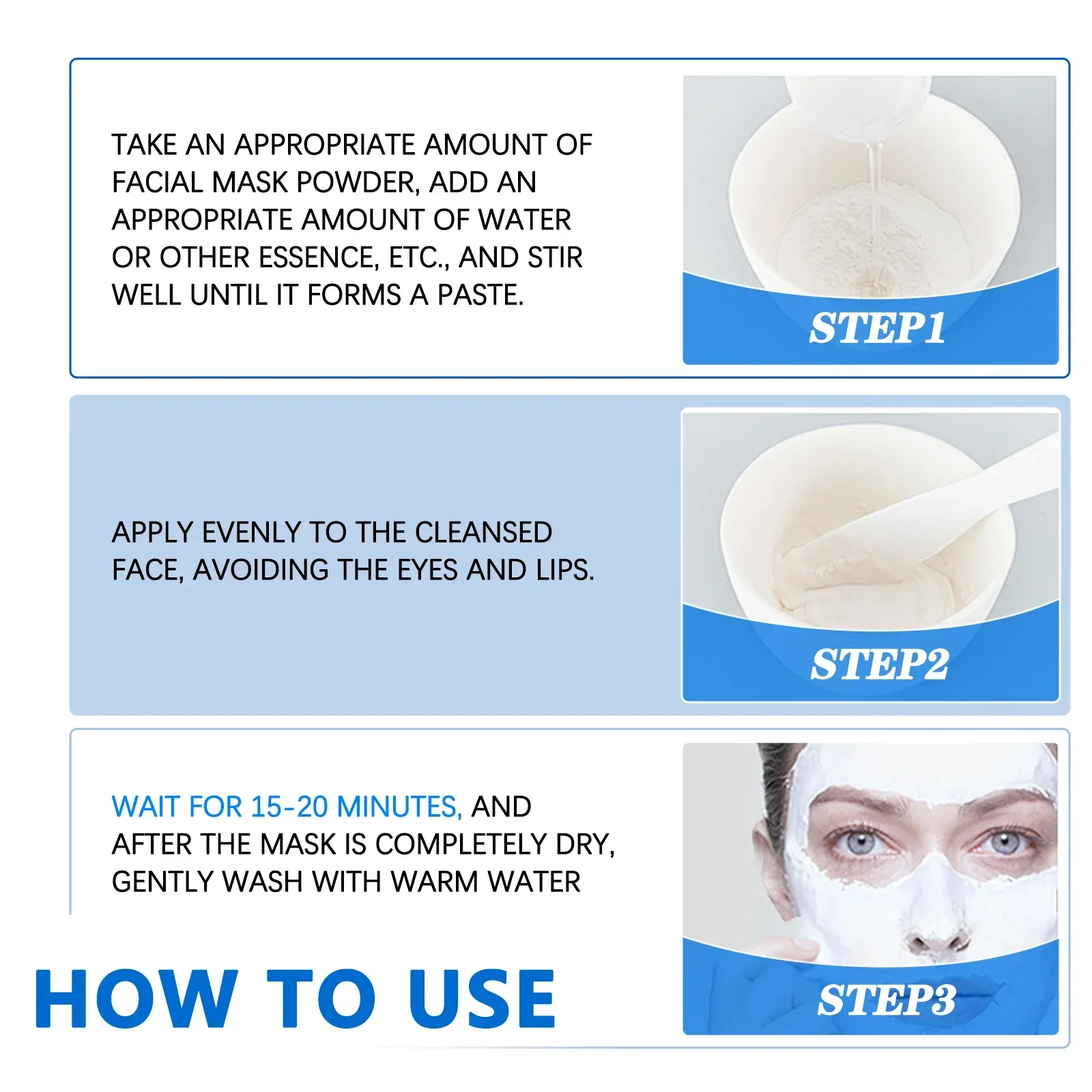 100 جرام قناع حمض الهيالورونيك مسحوق ترطيب تنعيم سطع المغذيات تغذي تحسين الجلد الجاف قناع الوجه العناية بالبشرة #6