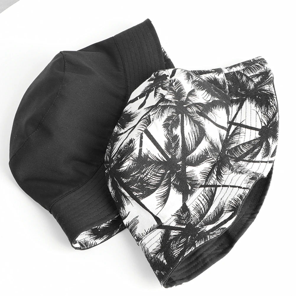 

1pc Double Sided Bucket Coconut Tree Print Fisherman For Adults Uv Protection Wide Brim Sun Hat Lightweight Breathable Outdoor