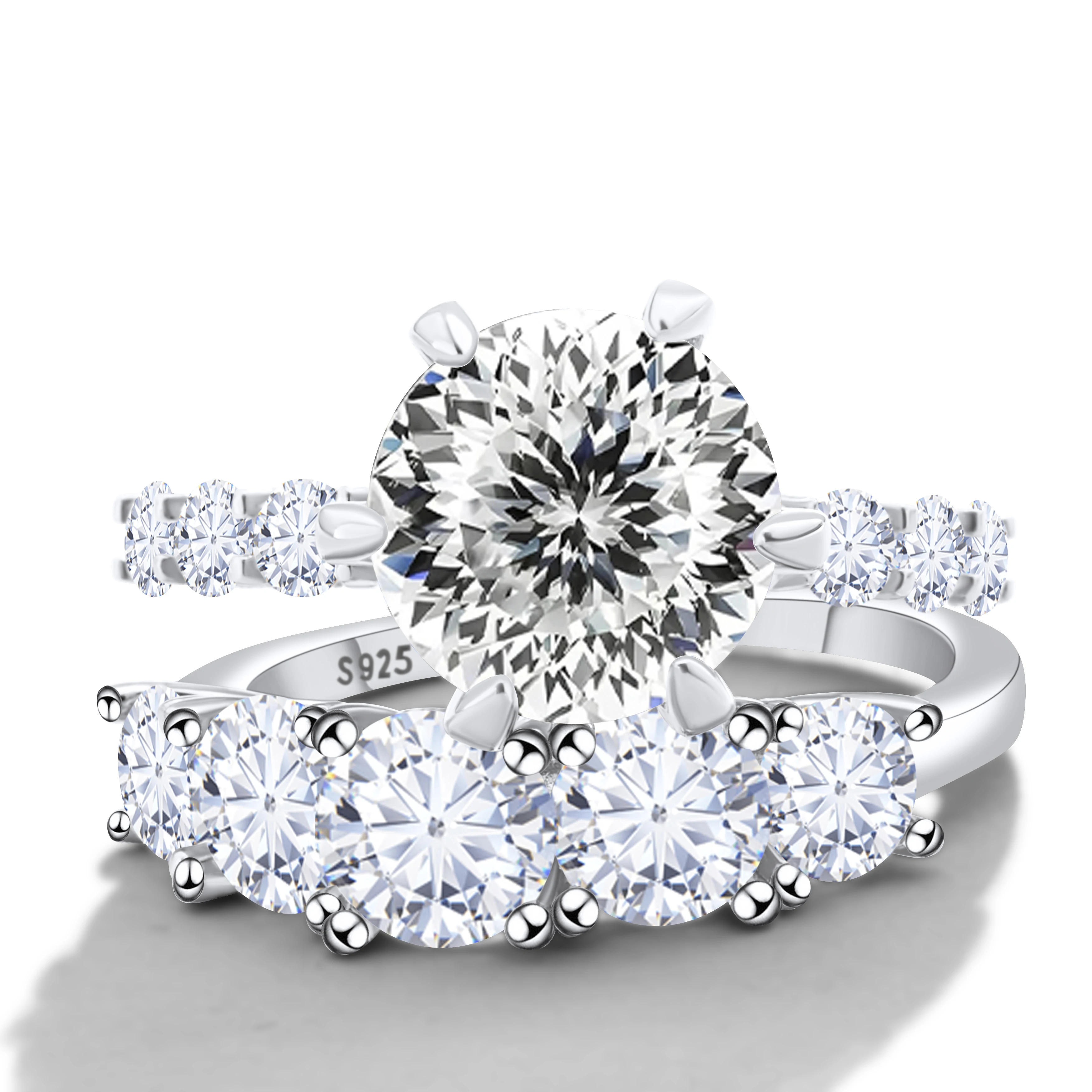 8.6CTW Luxury Large Moissanite Ring Set for Women Sterling Silver Rings Pass Diamond Tester Super Sparkling Dating Gift Set