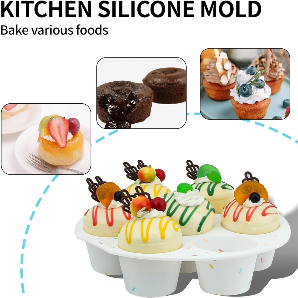 Silicone Muffin Pan for Baking Regular Cupcake Mold for Air Fryer 7 Cups Round Muffing Molds Non-Stick Bakeware Durable Baking