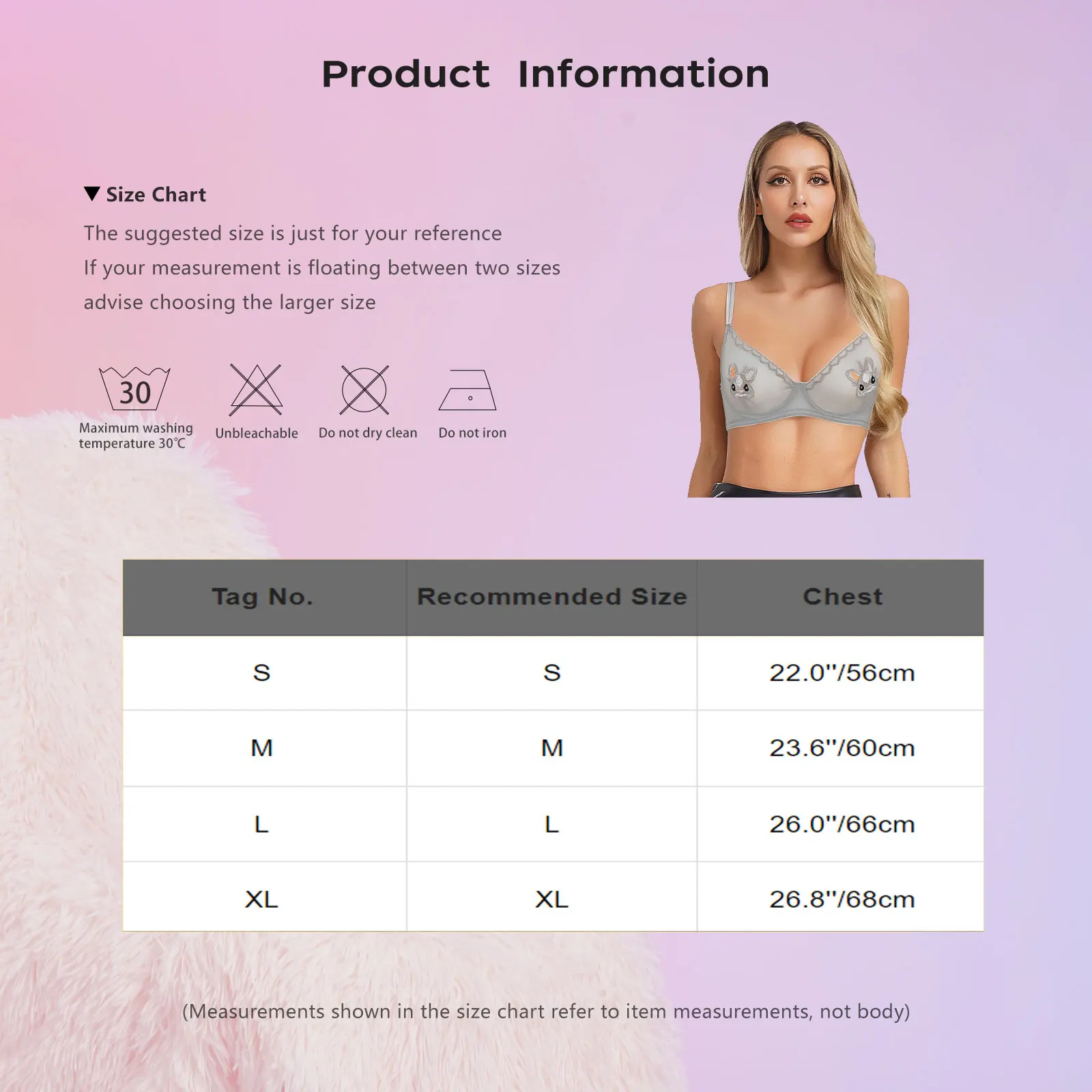 حمالة صدر نسائية بقماش شفاف 3/4 كوب من Underwire شفافة من خلال تطريز أرنب كرتوني حمالة صدر غير مبطنة ملابس داخلية علوية #6