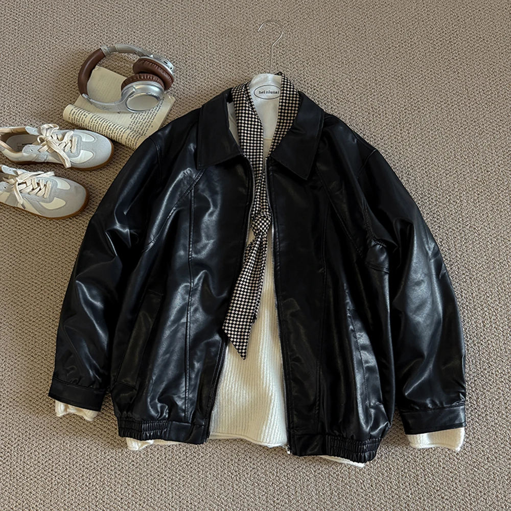 レトロシックPUレザージャケット レディース 2025 春秋 ファッション ラペル 多機能 防風 スイート＆クール BFスタイル 女性用アウター