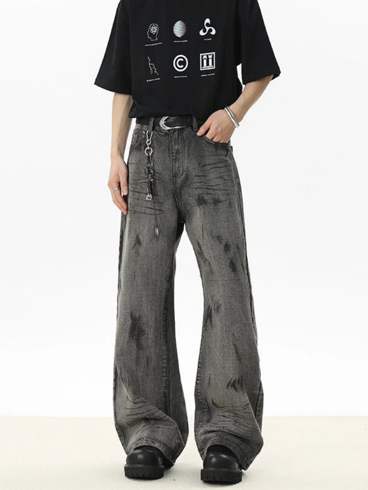 

Мужские широкие джинсы American High Street Aalyptic с эффектом потертости и тай-дай, свободные прямые брюки для весны и осени