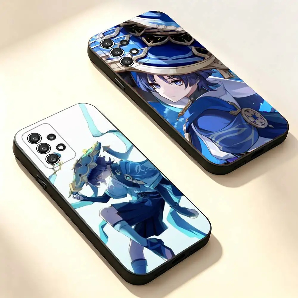 Genshin Impact Fashion Black Soft Protective Case For Samsung S10,20,21,22,23,24,25,30 Ultra Plus FE Lite