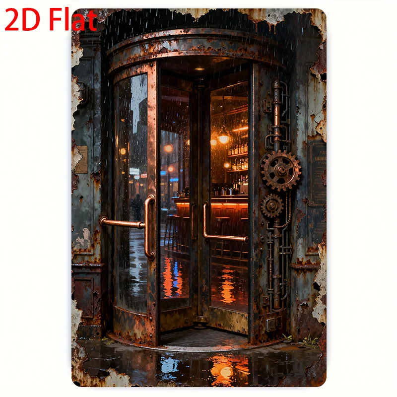 1Pc Steampunk Metal Wall Decor, Rusty Iron Gear Rainy Pub Entrance Plaque, Vintage Art Sign for Cave Bar Studio Office, Easy to