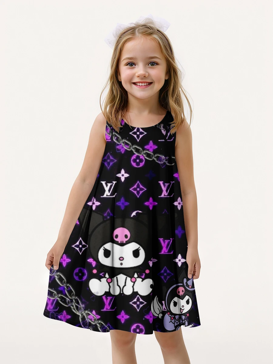 Summer New Children's Clothing Kuromi 3d Printed Sleeveless Dress 3-14 Years Old Girls Casual Fashion Party Princess Dress 2024