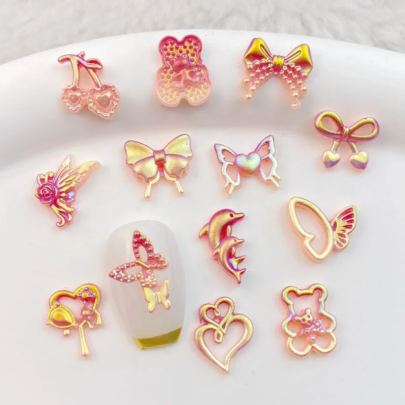 50Pcs Cartoon Love Bear Butterfly Cherry Resin Nail Art Ornament Flower DIY Craft For Nail 3D Decorations Jewelry