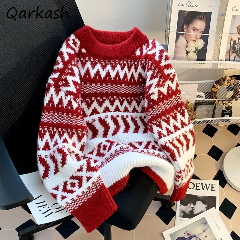 

Pullovers Women Contrasting Colors Aesthetic Prevalent Baggy Autumn New Cozy Casual Fashion Retro Knitted Long Sleeve Sweaters