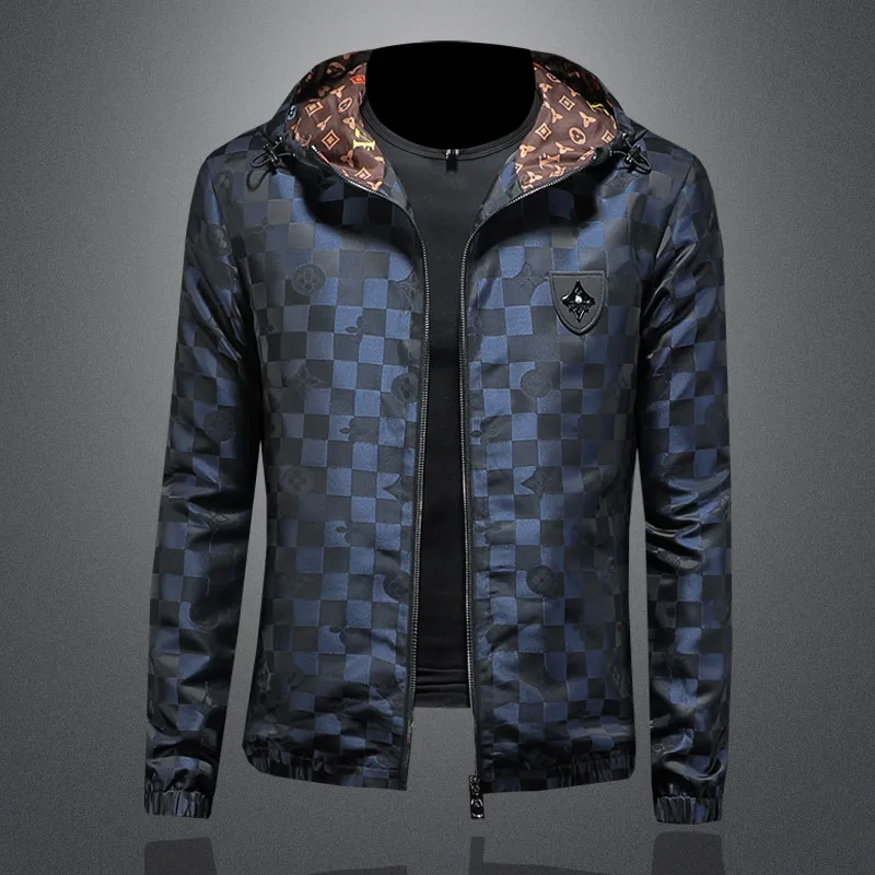 

Модная мужская куртка в клетку с капюшоном, новинка 2026 года, весна-осень, повседневная, премиум-класса, верхняя одежда из полиэстера, с длинными рукавами, на молнии