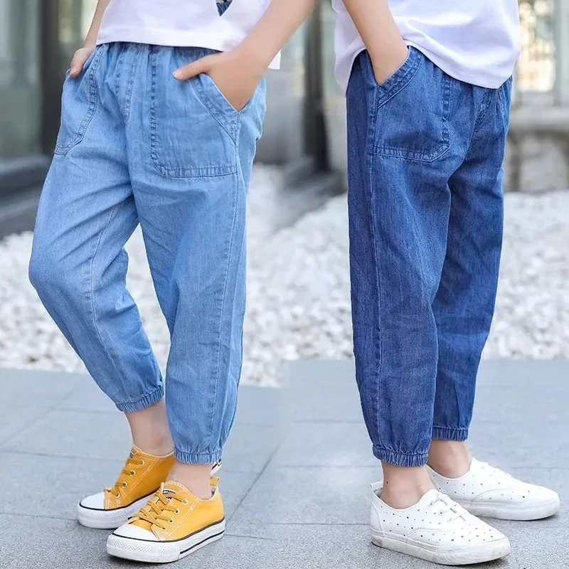 New children's boys girls Thin jeans stripe summer Casual   pants thin section trousers 2025